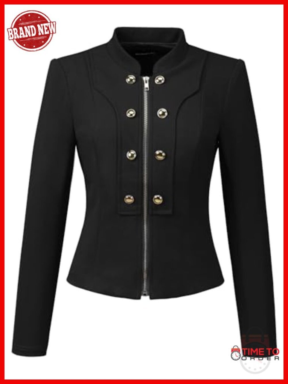 Vintage Button Decor Casual Zip Up Crop Jacket Steampunk Blazer